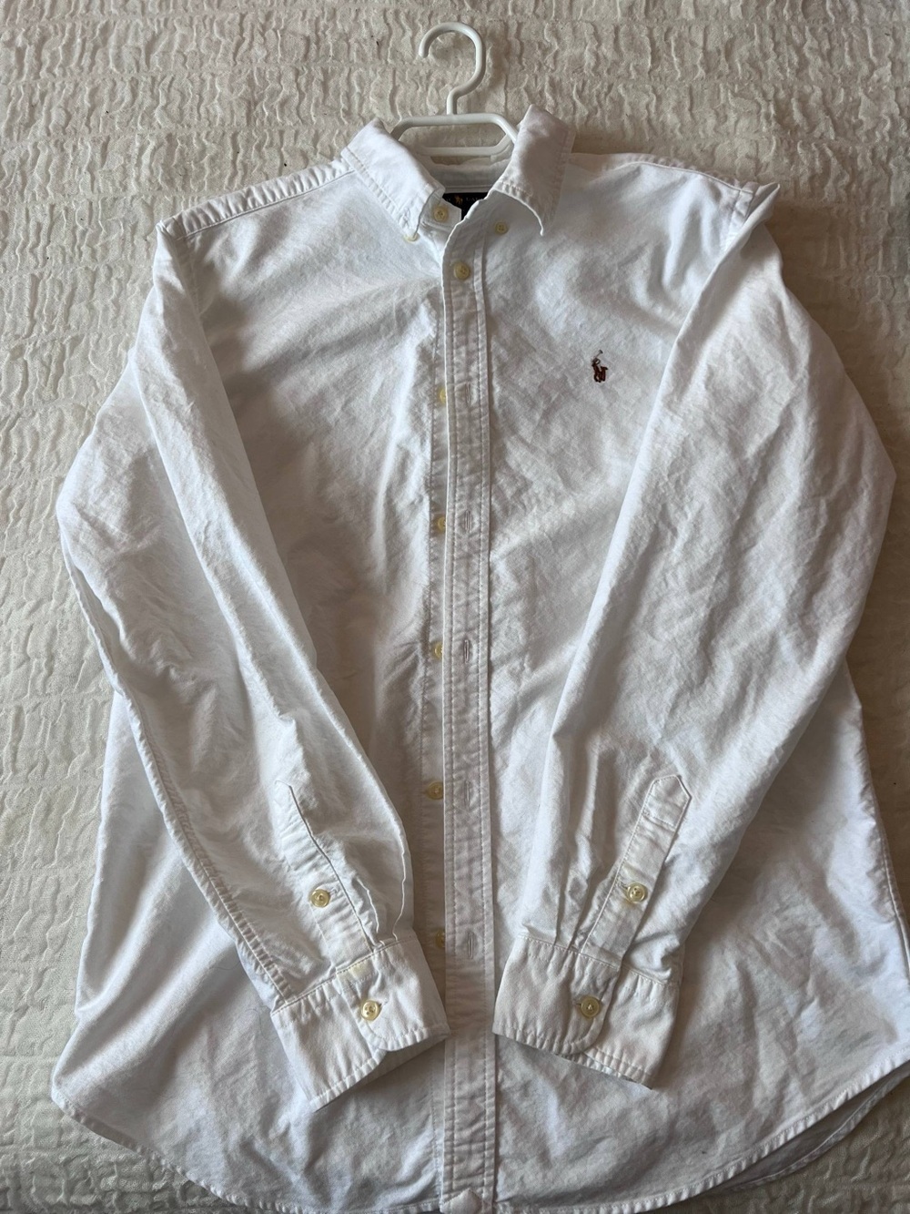 Ralph Lauren White Long-Sleeve Button-Down Oxford Shirt with Polo Logo